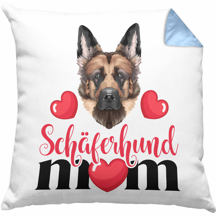 Schäferhund Besitzer Mom Mama Kissen mit Füllung 40x40 Geschenk Lustiger Spruch Geschenkidee Schäferhund Besitzerin (Grau) Blau Trendation