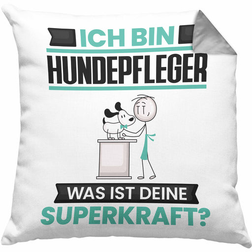Hundepfleger Kissen mit Füllung 40x40 Geschenk für Hundepfleger Geburtstag Lustiger Spruch Was Ist Deine Superkraft (Grau) Grau Trendation
