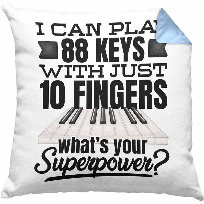 Piano Klavier Kissen mit Füllung 40x40 Geschenk Klavierspieler Geschenkidee Pianist Pianisten Spruch I Can Play 88 Key With 10 Fingers (Grau) Blau Trendation