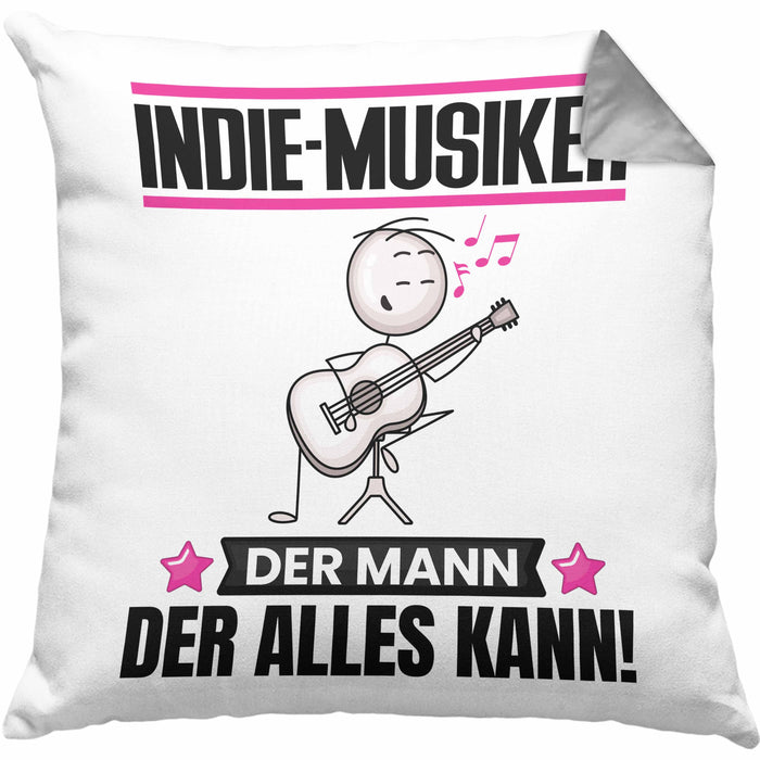 Indie-Musiker Kissen mit Füllung 40x40 Geschenk für Indie-Musiker Der Mann Der Alles Kann Geschenkidee zum Geburtstag (Grau) Grau Trendation