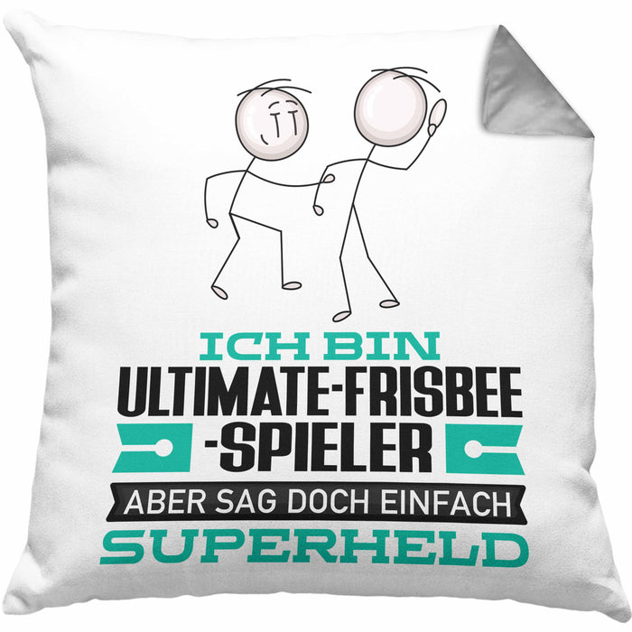Ultimate-Frisbee-Spieler Geschenk Kissen mit Füllung 40x40 Ich Bin Ultimate-Frisbee-Spieler Aber Sag Doch Einfach Superheld Lustige Geschenkdiee für Ultimate-Frisbee-Spieler (Grau) Grau Trendation