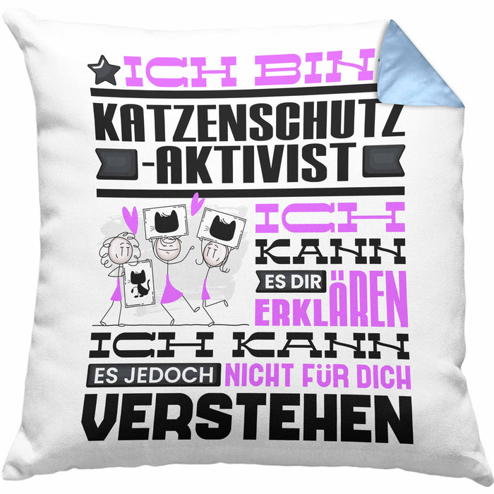 Katzenschutzaktivist Geschenk Kaffee-Kissen mit Füllung 40x40 Geschenkidee für Katzenschutzaktivist Ich Bin Katzenschutzaktivist Ich Kann Es Dir Erklären Jedoch Nicht Für Dich Verstehen Spruch Lustig (Grau) Blau Trendation