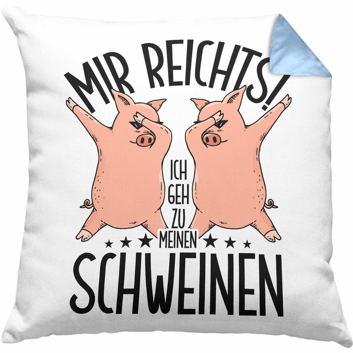 Lustige Kissen mit Füllung 40x40 Geschenk für Schweine-Bauer Geschenkidee Spruch (Grau) Blau Trendation