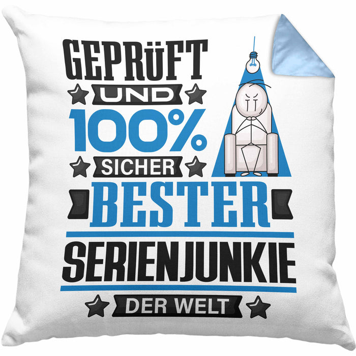 Serienjunkie Geschenk Lustiger Spruch für Serienjunkie Geschenkidee Bester Serienjunkie Der WeltKissen mit Füllung 40x40 (Grau) Blau Trendation