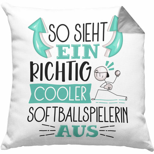 So Sieht Ein Richtig Cooler Softballspielerin Aus Geschenk Kissen mit Füllung 40x40 Lustiger Spruch Geschenkidee (Grau) Grau Trendation