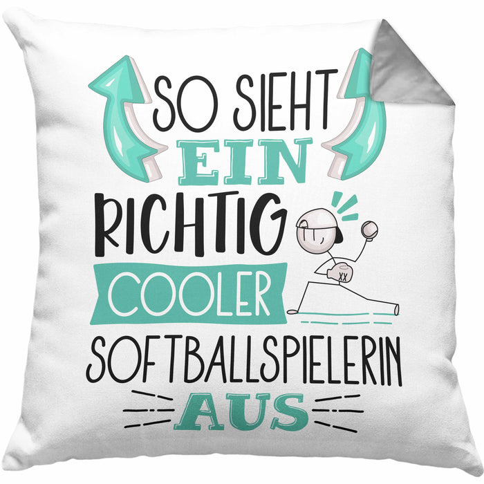 So Sieht Ein Richtig Cooler Softballspielerin Aus Geschenk Kissen mit Füllung 40x40 Lustiger Spruch Geschenkidee (Grau) Grau Trendation