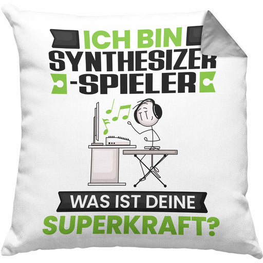 Synthesizer-Spieler Kissen mit Füllung 40x40 Geschenk für Synthesizer-Spieler Geburtstag Lustiger Spruch Was Ist Deine Superkraft (Grau) Grau Trendation