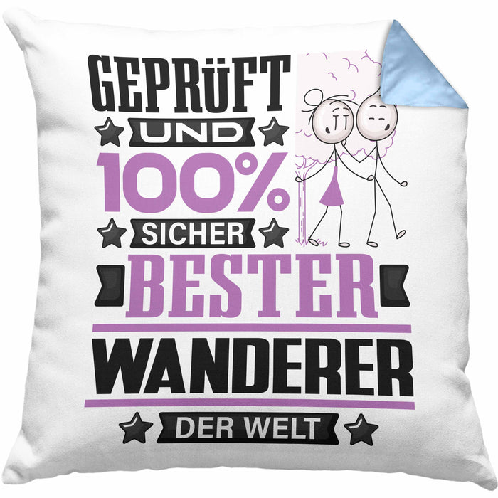 Wandern Geschenk Lustiger Spruch für Wandern Geschenkidee Bester Wandern Der WeltKissen mit Füllung 40x40 (Grau) Blau Trendation