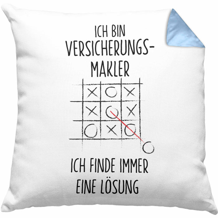 Versicherungsmakler Kissen mit Füllung 40x40 Geschenk Lustiger Spruch Ich Finde Immer Eine Lösung Kaffee (Grau) Blau Trendation