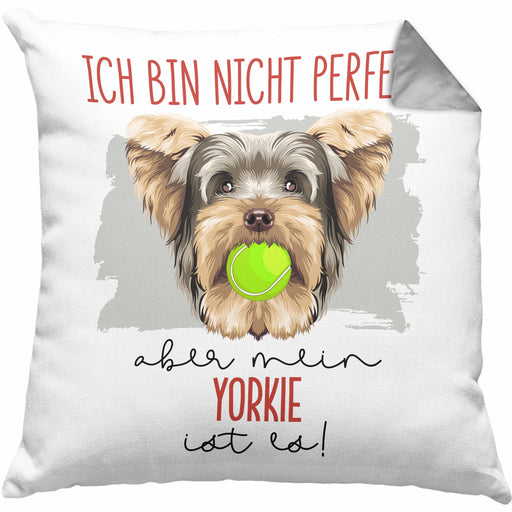 Yorkie Besitzer Kissen mit Füllung 40x40 Geschenk Lustiger Spruch Geschenkidee Besitzerin Ich Bin Nicht toll Aber Mein Yorkie Ist Es (Grau) Grau Trendation