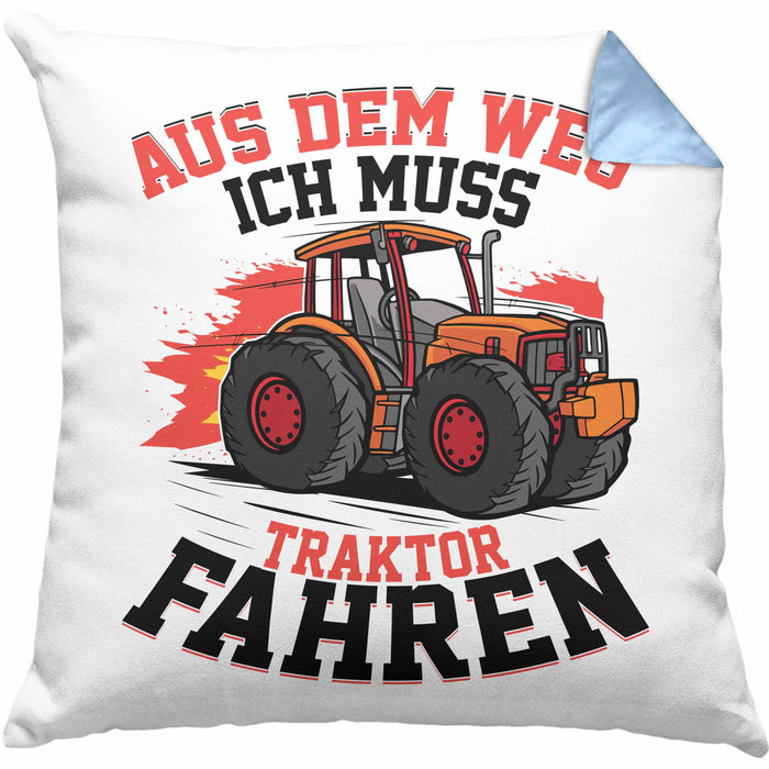 Bauer Landwirt Geschenk Kissen mit Füllung 40x40 Aus Dem Weg Ich Muss Traktor Fahren Geschenkidee Jungs (Grau) Blau Trendation