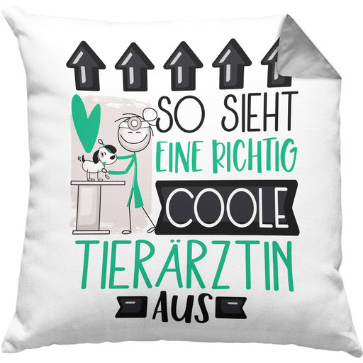 Tierärztin Geschenk Kissen mit Füllung 40x40 Lustig Geschenkidee für Tierärztin Geburtstag So Sieht Eine Richtig Coole Tierärztin Aus Frauen Spruch (Grau) Grau Trendation