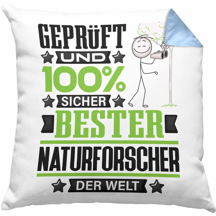 Naturforscher Geschenk Lustiger Spruch für Naturforscher Geschenkidee Bester Naturforscher Der WeltKissen mit Füllung 40x40 (Grau) Blau Trendation