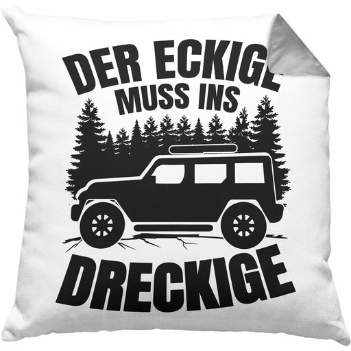 SUV Geschenk Der Eckige Muss Ins Dreckige Geländewagen Geschenkidee Kissen mit Füllung 40x40 (Grau) Grau Trendation