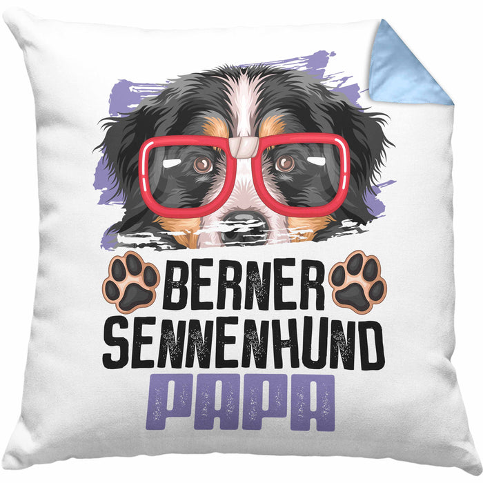 Berner Sennen Papa Besitzer Kissen mit Füllung 40x40 Geschenk Lustiger Spruch Geschenkidee Berner Sennen Liebhaber (Grau) Blau Trendation