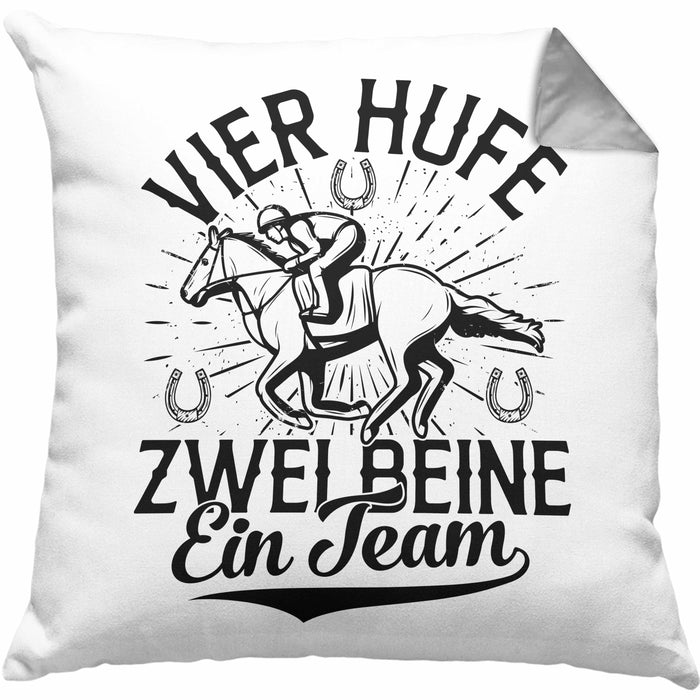 Reiterin Kissen mit Füllung 40x40 Spruch Geschenk Pferde-Liebhaberin Geschenkidee Mädchen Vier Hufe Zwei Beine Ein Team (Grau) Grau Trendation