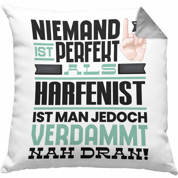 Harfenist Geschenk Kissen mit Füllung 40x40 Lustige Geschenkidee für Harfenist Geburtstag Niemand Ist Perfekt Aber Als Harfenist Ist Man Nah Dran (Grau) Grau Trendation