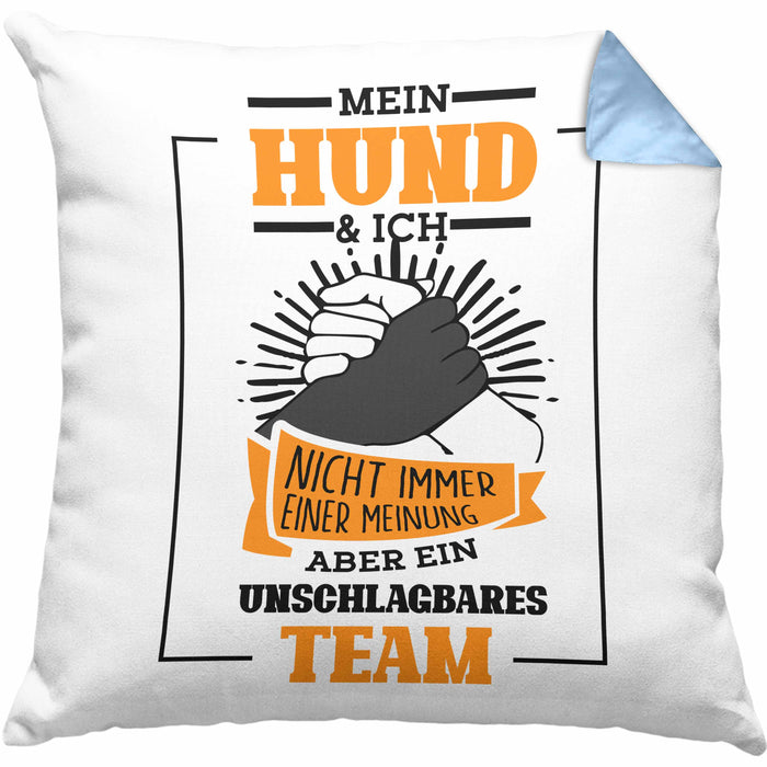Lustige HundeKissen mit Füllung 40x40 Geschenk für Hundebesitzer zum Geburtstag Unschlagbares Team (Grau) Blau Trendation