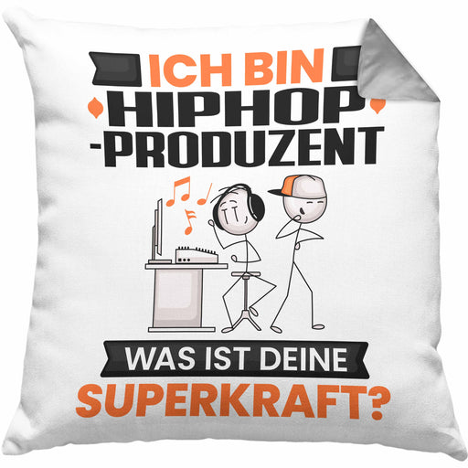 Hiphop-Produzent Kissen mit Füllung 40x40 Geschenk für Hiphop-Produzent Geburtstag Lustiger Spruch Was Ist Deine Superkraft (Grau) Grau Trendation