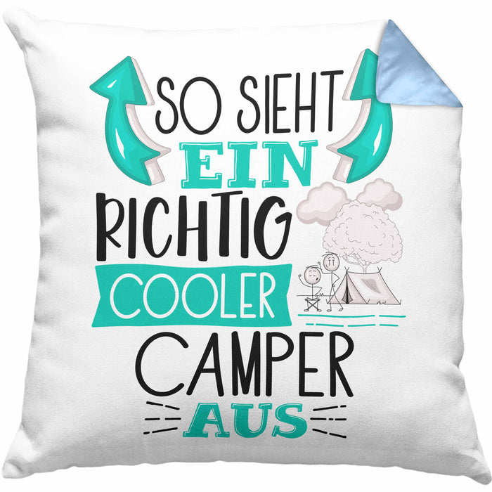 So Sieht Ein Richtig Cooler Camper Aus Geschenk Kissen mit Füllung 40x40 Lustiger Spruch Geschenkidee (Grau) Blau Trendation