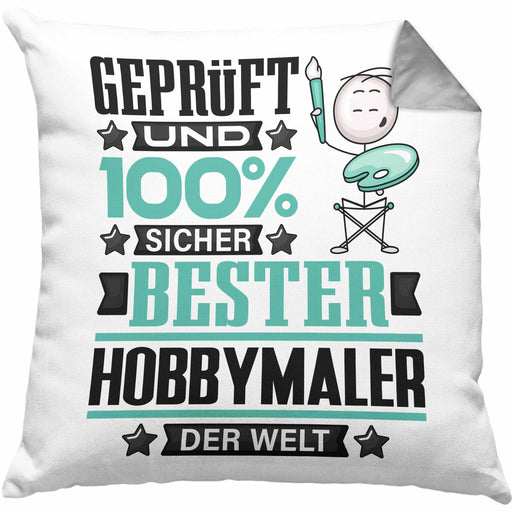 Hobbymaler Geschenk Lustiger Spruch für Hobbymaler Geschenkidee Bester Hobbymaler Der WeltKissen mit Füllung 40x40 (Grau) Grau Trendation