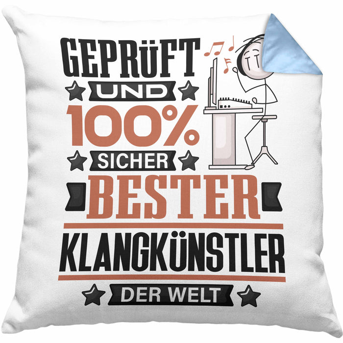 Klangkünstler Geschenk Lustiger Spruch für Klangkünstler Geschenkidee Bester Klangkünstler Der WeltKissen mit Füllung 40x40 (Grau) Blau Trendation
