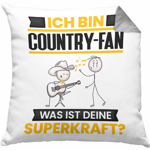 Country-Fan Kissen mit Füllung 40x40 Geschenk für Country-Fan Geburtstag Lustiger Spruch Was Ist Deine Superkraft (Grau) Grau Trendation