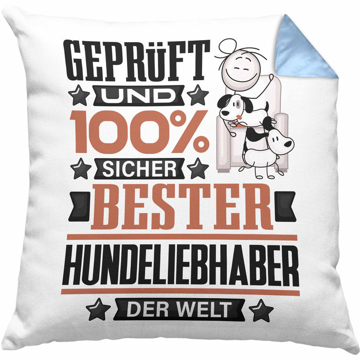 Hundeliebhaber Geschenk Lustiger Spruch für Hundeliebhaber Geschenkidee Bester Hundeliebhaber Der WeltKissen mit Füllung 40x40 (Grau) Blau Trendation