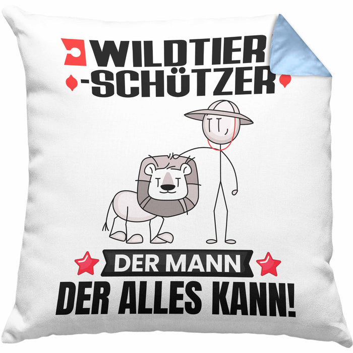 Wildtierschützer Kissen mit Füllung 40x40 Geschenk für Wildtierschützer Der Mann Der Alles Kann Geschenkidee zum Geburtstag (Grau) Blau Trendation