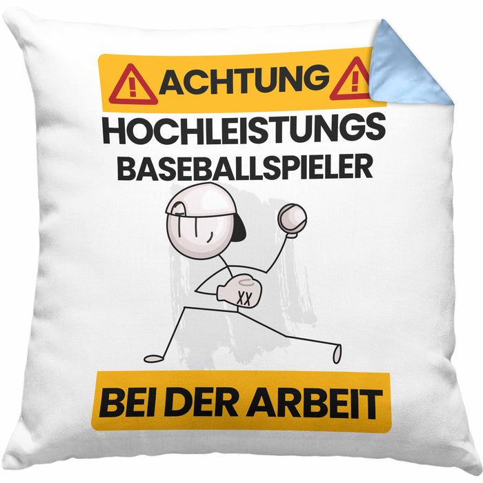 Baseballspieler Kissen mit Füllung 40x40 Geschenk Lustiger Spruch Geschenkidee für Baseballspieler Achtung Hochleistungs Baseballspieler Bei Der Arbeit (Grau) Blau Trendation