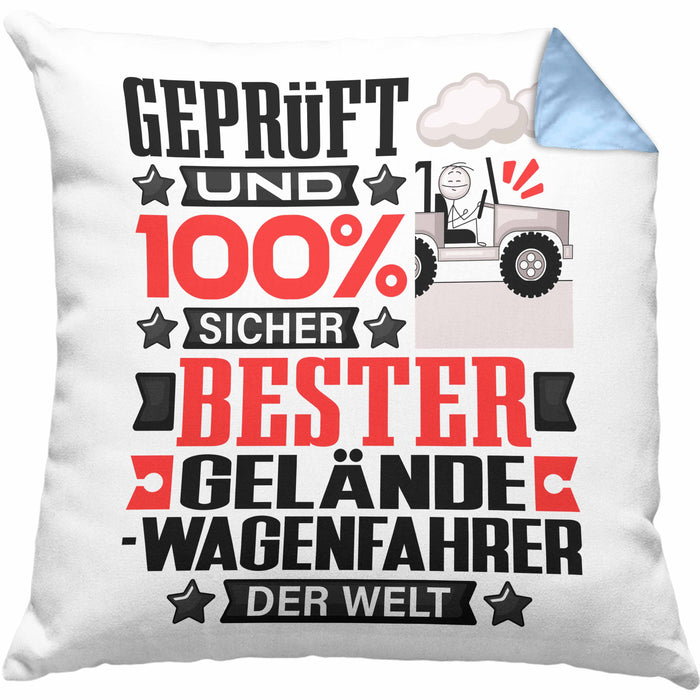 Geländewagenfahrer Geschenk Lustiger Spruch für Geländewagenfahrer Geschenkidee Bester Geländewagenfahrer Der WeltKissen mit Füllung 40x40 (Grau) Blau Trendation