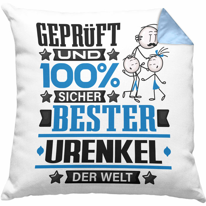 Urenkel Geschenk Lustiger Spruch für Urenkel Geschenkidee Bester Urenkel Der WeltKissen mit Füllung 40x40 (Grau) Blau Trendation