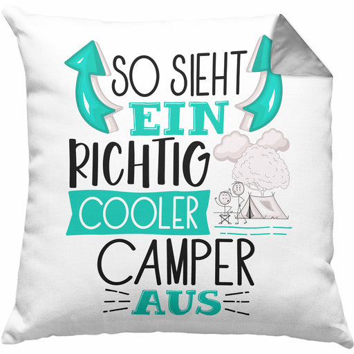 So Sieht Ein Richtig Cooler Camper Aus Geschenk Kissen mit Füllung 40x40 Lustiger Spruch Geschenkidee (Grau) Grau Trendation