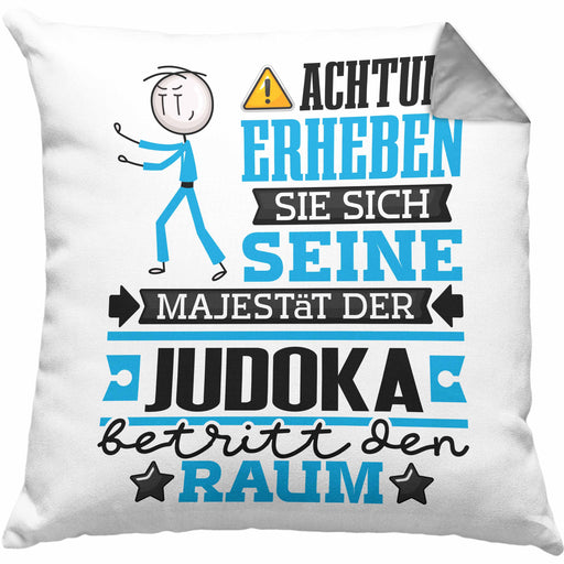 Judoka Geschenk Kissen mit Füllung 40x40 Lustiger Spruch Erheben Sie Sich Der Judoka Betritt den Raum (Grau) Grau Trendation