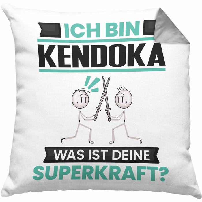 Kendoka Kissen mit Füllung 40x40 Geschenk für Kendoka Geburtstag Lustiger Spruch Was Ist Deine Superkraft (Grau) Grau Trendation