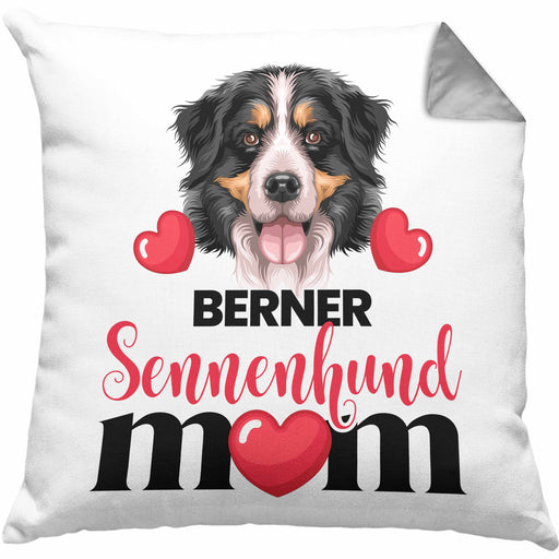 Berner Sennen Besitzer Mom Mama Kissen mit Füllung 40x40 Geschenk Lustiger Spruch Geschenkidee Berner Sennen Besitzerin (Grau) Grau Trendation