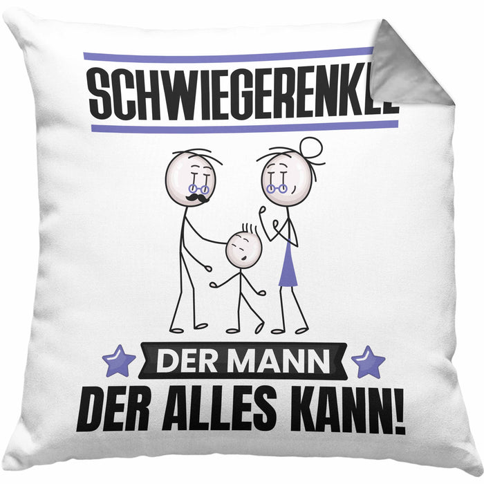 Schwiegerenkel Kissen mit Füllung 40x40 Geschenk für Schwiegerenkel Der Mann Der Alles Kann Geschenkidee zum Geburtstag (Grau) Grau Trendation