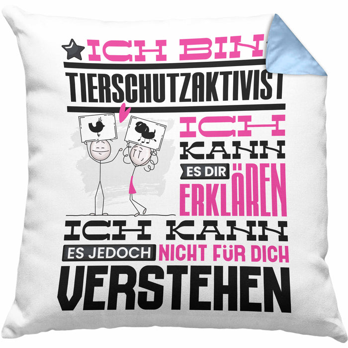 Tierschutzaktivist Geschenk Kaffee-Kissen mit Füllung 40x40 Geschenkidee für Tierschutzaktivist Ich Bin Tierschutzaktivist Ich Kann Es Dir Erklären Jedoch Nicht Für Dich Verstehen Spruch Lustig (Grau) Blau Trendation