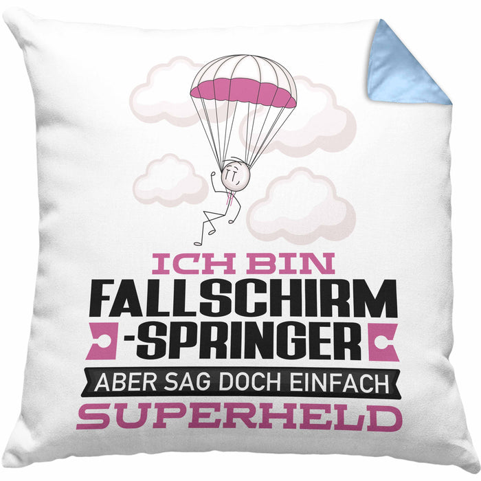 Fallschirmspringer Geschenk Kissen mit Füllung 40x40 Ich Bin Fallschirmspringer Aber Sag Doch Einfach Superheld Lustige Geschenkdiee für Fallschirmspringer (Grau) Blau Trendation