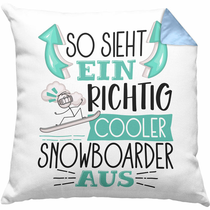 Snowboarder Kissen mit Füllung 40x40 Geschenk So Sieht Ein Richtig Cooler Snowboarder Aus Geschenkidee Spruch Lustig (Grau) Blau Trendation