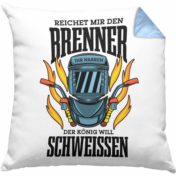 Schweißen Kissen mit Füllung 40x40 Geschenk Schmied Schweißer Geschenkidee Metallbauer (Grau) Blau Trendation
