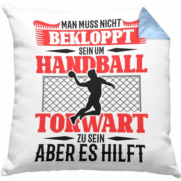 Lustige Kissen mit Füllung 40x40 für Handball Torhüter Torwart Geschenk Spruch Geschenkidee Handballtorwart (Grau) Blau Trendation