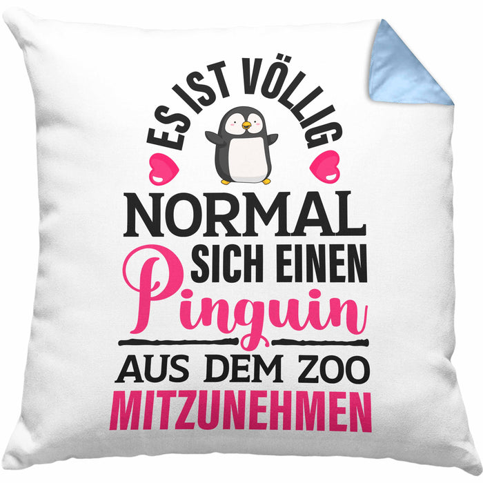 Pinguin Geschenk Kissen mit Füllung 40x40 Kinder Liebe Spruch Kollegin Freundin Pinguin Liebhaber Lustig (Grau) Blau Trendation