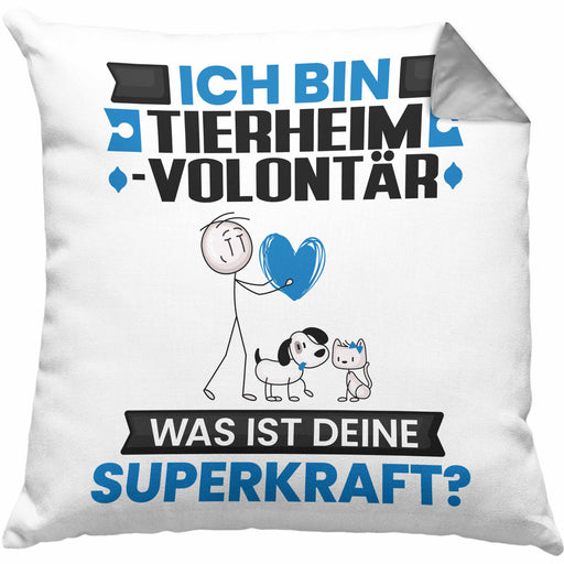 Tierheimvolontär Kissen mit Füllung 40x40 Geschenk für Tierheimvolontär Geburtstag Lustiger Spruch Was Ist Deine Superkraft (Grau) Grau Trendation