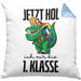 Kissen mit Füllung 40x40 Einschulung Dino T-rex Motiv Geschenk für Jungs in der 1. Klasse Schulstart (Grau) Blau Trendation