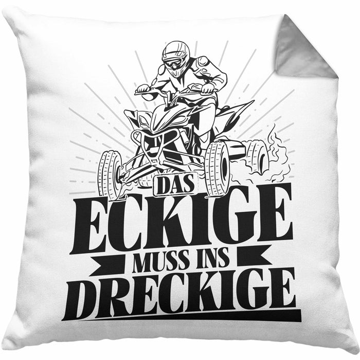 Quad Fahrer Kissen mit Füllung 40x40 Geschenk Das Eckige Muss Ins Dreckige (Grau) Grau Trendation