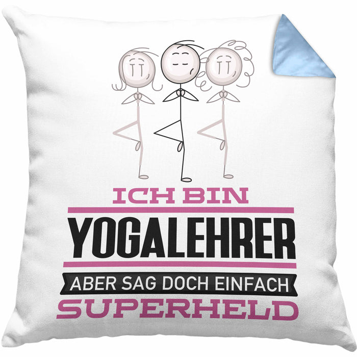 Yogalehrer Geschenk Kissen mit Füllung 40x40 Ich Bin Yogalehrer Aber Sag Doch Einfach Superheld Lustige Geschenkdiee für Yogalehrer (Grau) Blau Trendation
