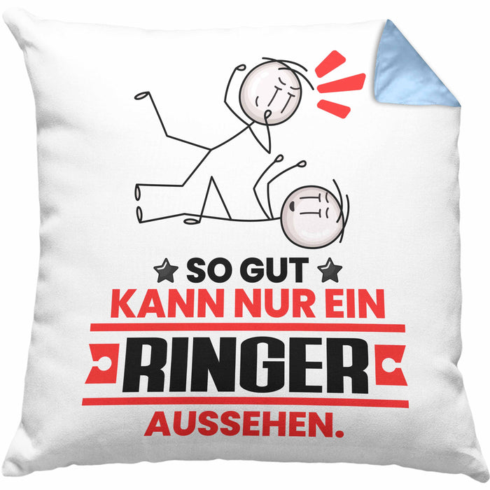 Ringer Geschenk Kissen mit Füllung 40x40 So Gut Kann Nur Ein Ringer Aussehen Geschenkidee (Grau) Blau Trendation