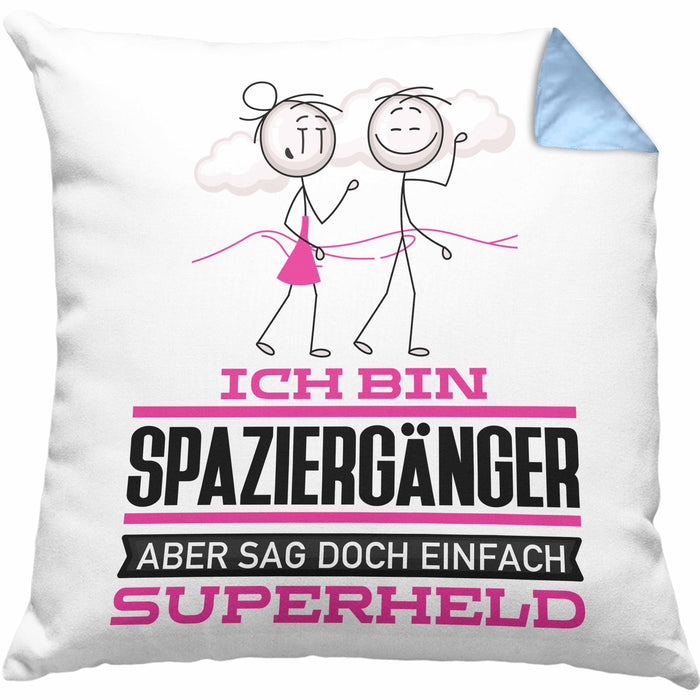 Spaziergänger Geschenk Kissen mit Füllung 40x40 Ich Bin Spaziergänger Aber Sag Doch Einfach Superheld Lustige Geschenkdiee für Spaziergänger (Grau) Blau Trendation