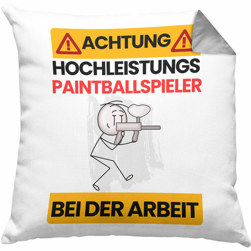 Paintballspieler Kissen mit Füllung 40x40 Geschenk Lustiger Spruch Geschenkidee für Paintballspieler Achtung Hochleistungs Paintballspieler Bei Der Arbeit (Grau) Grau Trendation